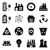 Pack of Power and Energy Solid Icons vector