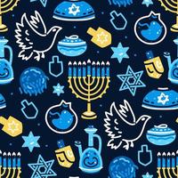 patrón sin fisuras tradicional de hanukkah con símbolos de la fiesta judía. vector