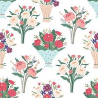 Flower bouquet. Seamless Pattern with bright spring blooming flowers vector