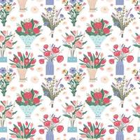 Flower bouquet. Seamless Pattern with bright spring blooming flowers vector