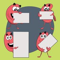 World Kidney Day celebration graphic. Kidney Character holding white boards and pointing. Happy Healthy life and healthy organs vector graphic.