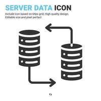 Server data icon vector with glyph style isolated on white background. Vector illustration database sign symbol icon concept for digital IT, logo, industry, technology, apps, web and all project