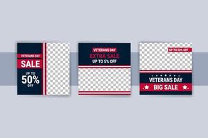 Social media template for veterans day. Social media templates for sale on veterans day. vector