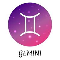 Zodiac sign Gemini isolated. Vector icon. Zodiac symbol with starry gradient design. Astrological element