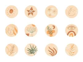 Vector abstract organic story set cover templates. Botanical illustration in earth tone colors.