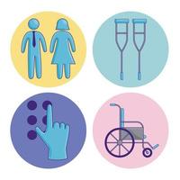 cuatro iconos de accesibilidad para discapacitados vector
