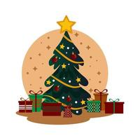 Christmas tree with many holiday gifts, waiting for the holiday - Vector