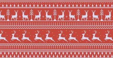 Christmas red panoramic background with drawings of deer and patterns of the holiday - Vector