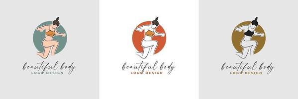 Silhouette and line art of beautiful woman body and female fitness logo template collection vector