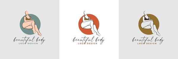 Silhouette and line art of beautiful woman body and female fitness logo template collection vector