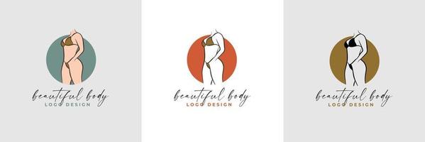 Silhouette and line art of beautiful woman body and female fitness logo template collection vector