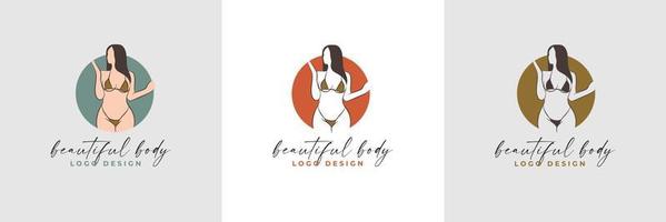 Silhouette and line art of beautiful woman body and female fitness logo template collection vector