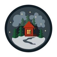 Night Winter landscape, a house surrounded by trees vector