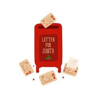 Cute red mailbox for Christmas mailings with letters to Santa Claus. Cartoon vector illustration.