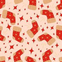 Seamless Christmas background with Christmas socks and stars. Pattern vector