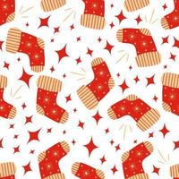 Cute Christmas background with Christmas socks and stars. Pattern vector