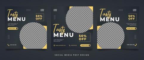 conjunto de volante culinario negro o banner de redes sociales vector