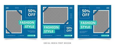 conjunto de volante de moda azul o banner de redes sociales con marco de fotos vector