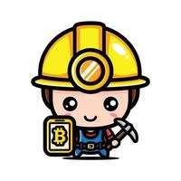 cute bitcoin miner character design vector