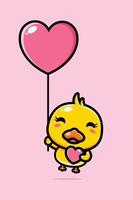 cute duck flying with a love balloon vector