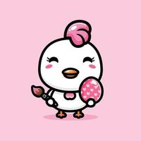 cute chicken with happy easter egg decoration vector