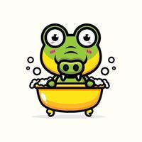 cute crocodile bathing in the bath vector