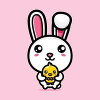 cute bunny hugging cute chicks vector