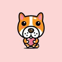 cute dog hugging love heart vector