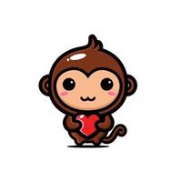 cute monkey hugging a love heart vector