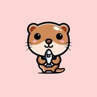 cute otter mascot character design vector