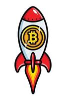 Diseño de vector de cohete volador con emblema bitcoin