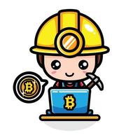 cute bitcoin miner character design vector