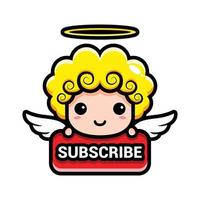 cute angels with subscribe button vector