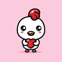 cute chicken hugging a love heart vector