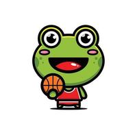 cute frog playing basket ball vector