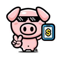 rich pig mascot character design vector