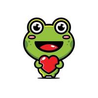 cute frog hugging a love heart vector