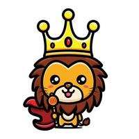 cute lion design wearing king crown vector