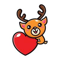 cute deer hugging a love heart vector