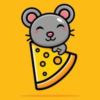 cute mouse hugging cheese happily vector