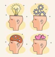 heads set thinking with icons vector