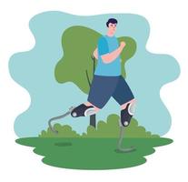 Hombre corriendo con escena de piernas de prótesis vector