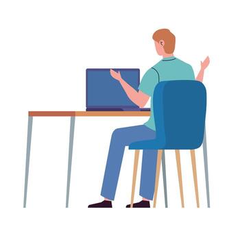 man using desktop computer vector