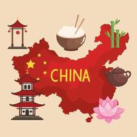 mapa de china con iconos vector