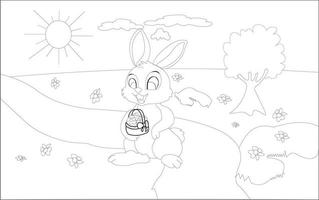 Bunny and eggs line art vector