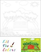 paisaje de tareas de color el libro para colorear para niños en edad preescolar con un nivel de juego educativo fácil. vector