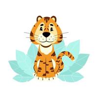 Chinese tiger. Cute tiger in nature. Vector character in flat style