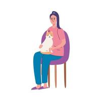 mujer sentada con gato vector