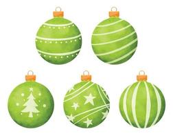 Green christmas balls watercolor style decoration isolated on white background. vector