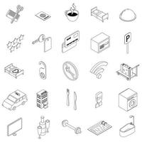 Hotel icons set, isometric 3d style vector